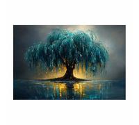TERUEA Colorful Tree of Life Pictures Home Decorations Teal Weeping Willow Tree Water Reflection Glow Minimalist Abstract Canvas Living Room Bedroom Home Wall Decor(Teal)-20x30cm1 Unframed