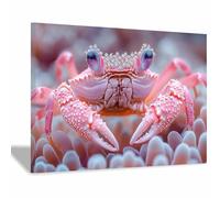 TERUEA Colour Splash Arty Animal Canvas Wall Art Bright Picture Crab Diamond Coral Background Picture Wall Decor Animals Toilet Painting Prints Home Decor(Pink)-80x120cm1 Framed