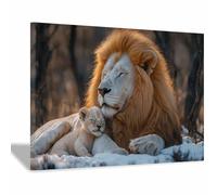 TERUEA Colour Splash Arty Animal Canvas Wall Art Bright Picture Lion & Cub Snowy Scene Picture for Bathroom Bathing Animals Humor Abstract Decor(White)-40x60cm1 Framed