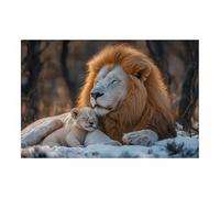TERUEA Colour Splash Arty Animal Canvas Wall Art Bright Picture Lion & Cub Snowy Scene Picture for Bathroom Bathing Animals Humor Abstract Decor(White)-30x45cm1 Unframed