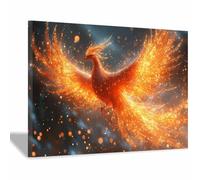 TERUEA Colour Splash Arty Animal Canvas Wall Art Bright Picture Mythical Flaming Phoenix Farmhouse Style Artwork for Kitchen Bathroom Bedroom Office Home Deration(Orange)-70x100cm1 Framed