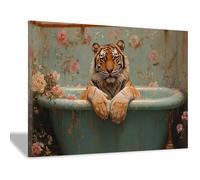 TERUEA Colour Splash Arty Animal Canvas Wall Art Bright Picture Tiger in Turquoise Floral Bathtub Canvas Wall Art Watercolor Prints Pictures(Turquoise)-40x60cm1 Framed