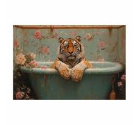 TERUEA Colour Splash Arty Animal Canvas Wall Art Bright Picture Tiger in Turquoise Floral Bathtub Canvas Wall Art Watercolor Prints Pictures(Turquoise)-40x60cm1 Unframed