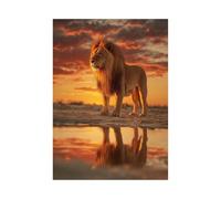 TERUEA Colourful Animal Canvas Wall Art Canvas Picture Lion Desert Sunset Water Reflection Portrait Funny Wall Decor Modern Artwork for Home Decorations(Gold)-80x120cm Unframed
