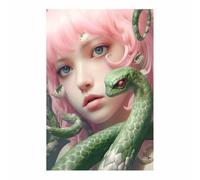 TERUEA Colourful Animal Canvas Wall Art Canvas Picture Surreal Green Snake with Pink Hair, Unique Fantasy Decor Animals Wall Poster for Bathroom Toilet(Pink)-80x120cm1 Unframed