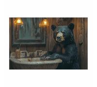 TERUEA Colourful Animal Wall Art Canvas Picture Black Bear by Vintage Sink Rustic Colourful Canvas Street Wall Art Print Artwork(Black)-70x100cm1 Unframed