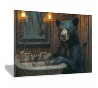 TERUEA Colourful Animal Wall Art Canvas Picture Black Bear by Vintage Sink Rustic Colourful Canvas Street Wall Art Print Artwork(Black)-30x45cm1 Framed