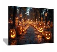 TERUEA Cozy wall art A park at night, with illuminated pumpkins, art vintage canvas print suitable for Halloween gothic and cozy space decoration(Orange)-70x100cm1 Framed