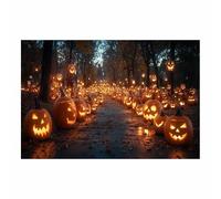 TERUEA Cozy wall art A park at night, with illuminated pumpkins, art vintage canvas print suitable for Halloween gothic and cozy space decoration(Orange)-70x100cm1 Unframed