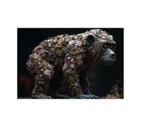 TERUEA Creature Modern Wall Artwork Bathroom Home Office Decor Floral Fragment Dark Background 3D Texture Canvas Wall Art Bathing Animals Humor Abstract Prints,(Brown)-70x100cm Unframed