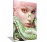 TERUEA Creature Print, Animal Canvas, Hunting Pictures, Surreal Green Snake with Pink Hair, Captivating Fantasy Decor Wall Art Prints, for Toilet Bathrooms Decor,(Pink)-60x90cm1 Framed
