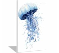 TERUEA Creature Print, Animal Canvas, Hunting Pictures, Watercolor Blue Jellyfish, Elegant Ocean Decor Cute Animals Poster Artwork for Toilet Bathroom(Light Blue)-20x30cm1 Framed
