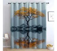 TERUEA Curtain Decoration A tree with yellow flowers stands above the water Blackout Curtains Botanical Flower Print Pattern Window Drapes for Bedroom Living Room-52 W x 90" L (Pack of 2)