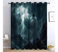 TERUEA Curtains Decoration Jesus standing on a hill with his hands raised, Thermal Insulated Blackout Curtains Botanical Pattern Window Drapes for Bedroom Living Room-52 W x 96" L (Pack of 2)