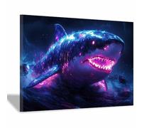TERUEA Cute Animal Canvas Wall Art Picture Neon Shark Underwater Art Picture Wall Decor Animals Toilet Painting Prints Home Decor(Violet)-80x120cm1 Framed