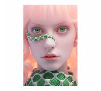 TERUEA Cute Animal Canvas Wall Art Picture Surreal Green Snake & Pink Hair, Eye-Catching Fantasy Decor Picture for Bathroom Bathing Animals Humor Abstract Decor(Pink)-30x45cm1 Unframed