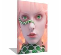 TERUEA Cute Animal Canvas Wall Art Picture Surreal Green Snake & Pink Hair, Eye-Catching Fantasy Decor Picture for Bathroom Bathing Animals Humor Abstract Decor(Pink)-70x100cm1 Framed