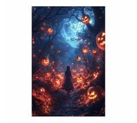 TERUEA Cute Halloween Canvas Wall Art, A path through the forest, Vintage Prints, Ghost Art Painting, Whimsical Gothic Wall Decor for Bedroom (Orange)-40x60cm1 Unframed