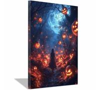 TERUEA Cute Halloween Canvas Wall Art, A path through the forest, Vintage Prints, Ghost Art Painting, Whimsical Gothic Wall Decor for Bedroom (Orange)-70x100cm1 Framed