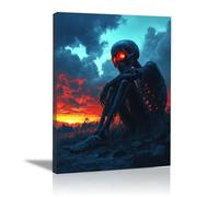 TERUEA Cute Halloween Canvas Wall Art, A skeletal hand rising from the ground, Vintage Prints, Ghost Art Painting, Whimsical Gothic Wall Decor for Bedroom (Red)-20x30cm1 Framed