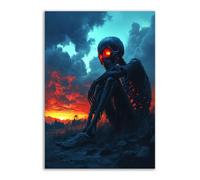TERUEA Cute Halloween Canvas Wall Art, A skeletal hand rising from the ground, Vintage Prints, Ghost Art Painting, Whimsical Gothic Wall Decor for Bedroom (Red)-80x120cm1 Unframed