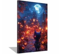 TERUEA Cute Halloween Canvas Wall Art, Cute spirits surrounded by flowers Vintage Prints, Ghost Art Painting, Whimsical Gothic Wall Decor for Bedroom (Burning Orange)-40x60cm1 Framed