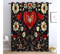 TERUEA Floral Curtains An old folk art pattern Thermal Insulated Blackout Curtains Botanical Flower Print Pattern Window Drapes for Bedroom Living Room-52 W x 108" L (Pack of 2)