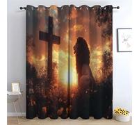 TERUEA Floral Curtains for Living Room A cross with the sun shining brightly behind it Landscape Scenery, 3D Digital Painting Pattern For Stall, s-42 W x 72" L (Pack of 2)