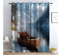 TERUEA Floral Curtains for Living Room A forest stands on the snowy shore of a mountain lake, Landscape, 3D Digital Painting Pattern For Shower Stall, Bathroom Curtains-52 W x 96" L (Pack of 2)