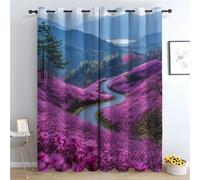 TERUEA Floral Curtains Soft A winding road through the mountains Eyelet Curtain Botanical Thermal Insulated Noise Reducing Drapes Window Treatment-63 W x 90" L (Pack of 2)