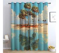 TERUEA Floral Curtains Tree Island Water Reflection Curtain Floral Printed Room Darkening Curtain for Bedroom, (Blue)-42" W x 63" L (Pack of 2)