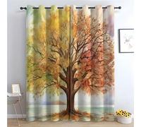 TERUEA Floral Curtains Two - Toned Autumn Tree Watercolor Curtain Floral Printed Room Darkening Curtain for Bedroom, (Yellow)-52" W x 120" L (Pack of 2)