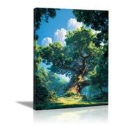 TERUEA Flower Modern Abstract Paintings Canvas Wall Art Massive Aged Tree, Sunlight Filtering Through Forest Glades Spa Pictures Wall Decor Art Prints for Yoga Meditation Room(Green)-60x90cm1 Framed
