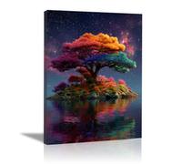 TERUEA Flowers Pictures Artwork Print Home Decor Starry Night Isle, Giant Old Tree & Natural Wilderness View For Bedroom Living Room Home Office Decoration Set of 1(Multi)-70x100cm1 Framed