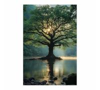TERUEA Flowers Pictures Artwork Print Home Decor Sunbeam Green Tree Lake Mist Non-woven s for LivingRoom and Bedroom Abstract(Green)-70x100cm Unframed