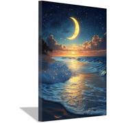 TERUEA Flowers Vintage Floral Picturesfor LivingRoom Bedroom Beach Moon Night Ocean Canvas Decor Modern Home Decorations for Bedroom Bathroom LivingRoom-20x30cm Framed