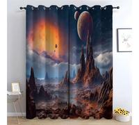 TERUEA Forest Curtains Alien Planet Mountain Space Art Curtain Thermal Insulated 80% Blackout Curtain Print Pattern Room Darkening Window Drapes for Bedroom Living Room(Brown)-28"W x 63"L (Pack of 2)