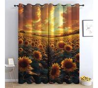 TERUEA Forest Curtains Eyelet A sunflower field beneath an orange cloud Eyelet Curtain Botanical Thermal Insulated Noise Reducing Drapes Window Treatment-42 W x 84" L (Pack of 2)