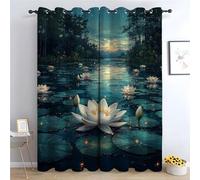 TERUEA Forest Curtains Eyelet Tranquil flowers Floral Printed Room Darkening Curtain for Bedroom, Privacy Eyelet Thermal Insulated Floral Curtains for Girls Room-52 W x 90" L (Pack of 2)