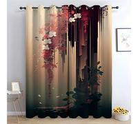 TERUEA Forest Curtains Pink White Flower Vine Art Curtain Thermal Insulated 80% Blackout Curtain Print Pattern Room Darkening Window Drapes for Bedroom Living Room(Red)-52" W x 120" L (Pack of 2)