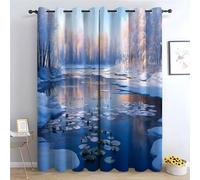 TERUEA Forest Curtains Tranquil winter lake with frosted trees Thermal Insulated 80% Blackout Curtains Print Pattern Room Darkening Window Drapes for Bedroom Living Room-63 W x 90" L (Pack of 2)