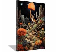 TERUEA Funny Animal Bathroom Canvas Wall Art Surreal Desert with Fantasy Animal, Unique Landscape Decor Farmhouse Style Artwork for Kitchen Bathroom Bedroom Office Home (Orange)-60x90cm1 Framed