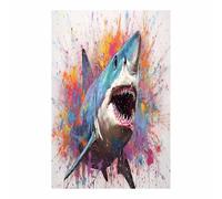 TERUEA Funny Animal Wall Decor Poster Pop Art Shark, Dynamic Ocean Decor Colourful Farm Animals Modern Artwork for Living Room Home ations(Blue-White)-30x45cm1 Unframed