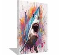 TERUEA Funny Animal Wall Decor Poster Pop Art Shark, Dynamic Ocean Decor Colourful Farm Animals Modern Artwork for Living Room Home ations(Blue-White)-30x45cm1 Framed