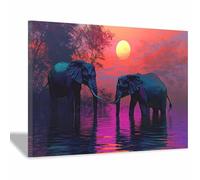 TERUEA Funny Bathroom Canvas Wall Art Abstract Elephant Sunset Water (Red)-60x90cm1 Framed