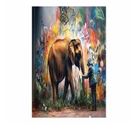 TERUEA Funny Bathroom Canvas Wall Art Graffiti Elephant with Artist, Creature Canvas Modern Wall Art Animals Pictures for Bedroom Living Room Office(Brown)-80x120cm1 Unframed
