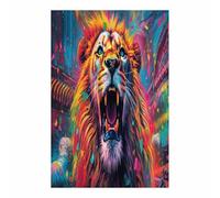 TERUEA Funny Bathroom Wall Painting Animals Humor Abstract Artwork For Living Room Vibrant Roaring Lion, Dynamic Fantasy Decor Cute Animals Poster Artwork (Fuchsia)-20x30cm1 Unframed