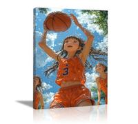 TERUEA Glamorous Art Deco Inspired Beautiful woman holding a small animal Women Wall Art Canvas Artwork (Orange)-60x90cm1 Framed