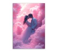 TERUEA Glamorous Art Deco Inspired Couple kissing in pink clouds Women Wall Art Canvas Artwork (Pink)-30x45cm1 Unframed