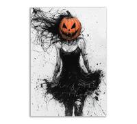 TERUEA Goth Crow Women Canvas Wall Art A faceless girl in black robes with a pumpkin head, Victorian Paintings Moody Victorian Romance Art Halloween Picture(Black)-60x90cm1 Unframed